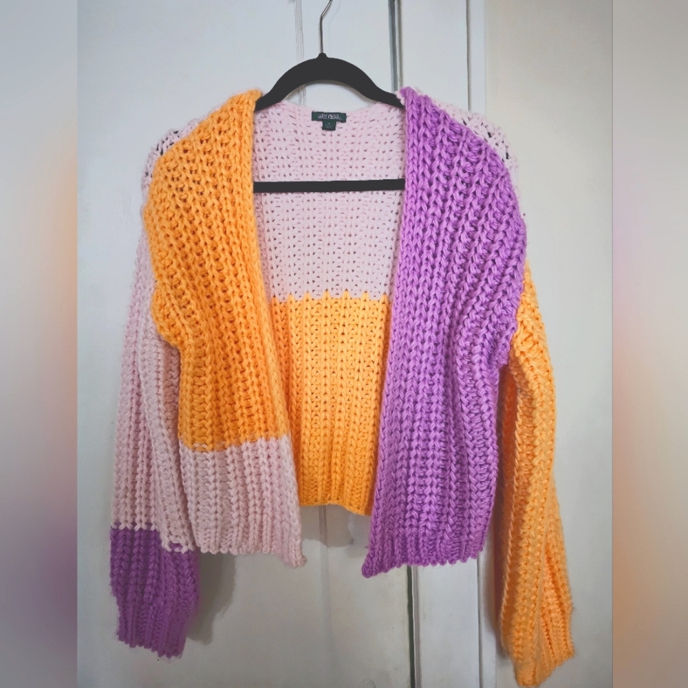 Color Block Cardigan Size Small Purple Pink Orange